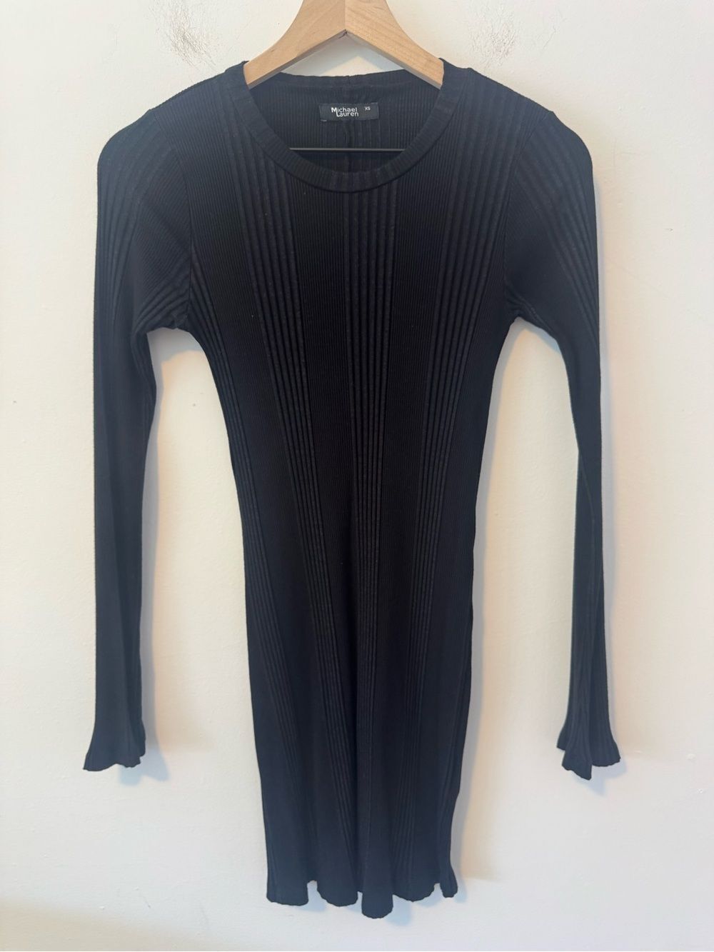 Michael Lauren Lounge Black Ribbed Long Sleeve Knit Dress XS